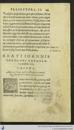 Beati Ioannis Theologi Catholica epistola III.