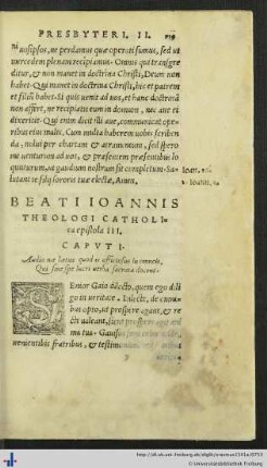 Beati Ioannis Theologi Catholica epistola III.