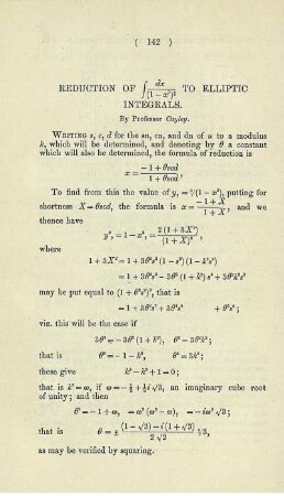 Reduction of (dx...) to elliptic integrals.