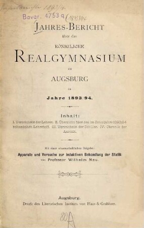 Jahresbericht. 1893/94