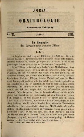 Journal für Ornithologie : Zeitschrift der Deutschen Ornithologen-Gesellschaft. 14. 1866