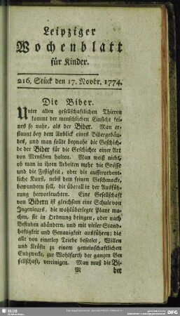 216. Stück den 17. Novbr. 1774
