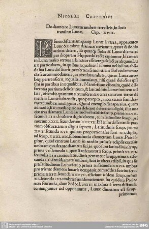 18. De diametro Lunae umbrae terrestris, in loco transitus Lunae.