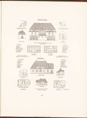 Rudolf Virchow-Krankenhaus, Berlin: Grundriss EG, 1.OG, Ansicht, Seitenansicht, Querschnitt, Details Röntgenhaus, Grundriss Keller, EG, Vorderansicht, Rückansicht, Seitenansicht, Querschnitt (aus: Neubauten der Stadt Berlin, Bd. VI, 1907)