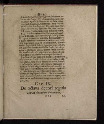Cap. IX. De octava decori regula circa decentiam Principum.