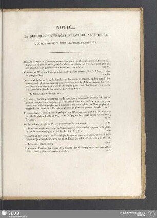 Notice de quelques ouvrages d'histoire naturelle qui se trouvent chez les mêmes libraires