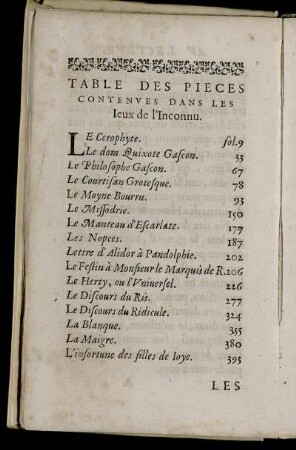 Table des Pieces