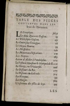 Table des Pieces
