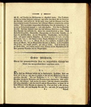 Erster Abschnitt. Worin der grammatikalische Bau der magyarischen Sprache mit denen der morgenländischen verglichen wird.