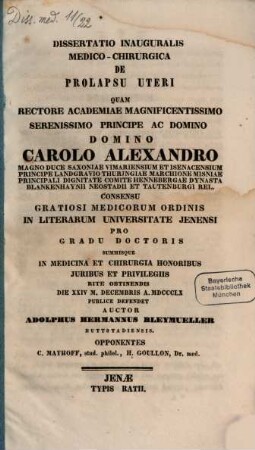 Dissertatio inauguralis medico-chirurgica de prolapsu uteri