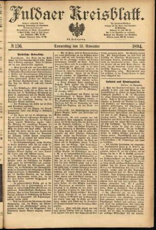 Zweite Ausgabe vom Dienstag, den 13. November 1894.