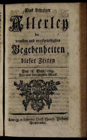 Den 18. Sept. 1759. Acht und dreyßigstes Stück.