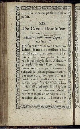 XIX. De Coenae Dominicae mysterio