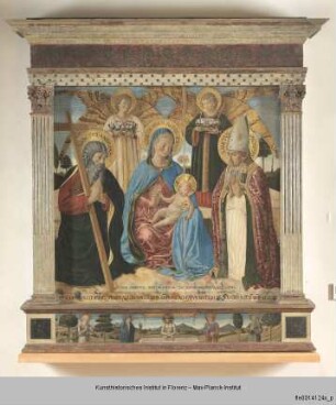 Madonna mit Kind, Heiligen und zwei Engeln