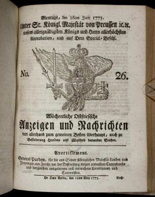 No. 26. Montags, den 26ten Juny 1775