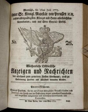 No. 26. Montags, den 26ten Juny 1775
