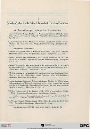 Nachlaß der Gebrüder Henschel, Berlin=Breslau (Nr. 1-361)
