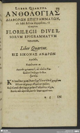 Florilegii Diversorum Epigrammatum veterum, Liber Quartus