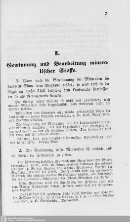 I. Gewinnung und Bearbeitung mineralischer Stoffe