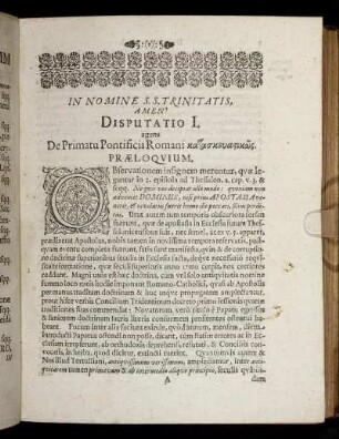 Disputatio I. agens De Primatu Pontificis Romani