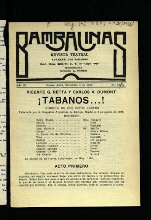 ¡Tábanos...! : comedia en dos actos breves
