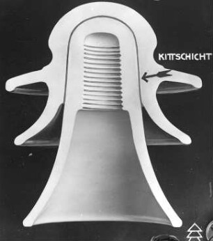 Schnitt durch einen gekitteten, zweiteiligen Delta-Isolator (Hermsdorf-Schomburg) : Technikgeschichte | Elektrotechnik | Umwandlung und Fortleitung elektrischer Energien | Starkstromfreileitungen und -kabel; Isolatoren, Isoliermaschinen, Installation