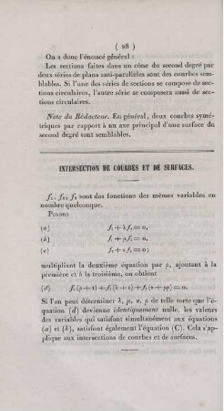 Intersection de courbes et de surfaces.