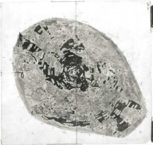 Rundkarten kursächsischer Waldgebiete (Humelius-Risse, Kreiskarten für Jagd- u. Forstzwecke, Dresden, um 1560), Laußnitzer Heide (und Umgebung), von Johannes Humelius, aquarellierte Zeichnung, 65,5 x 63 cm, ca. 1 : 50 000