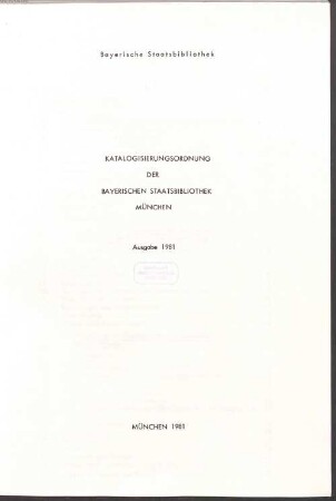 Katalogisierungsordnung der Bayerischen Staatsbibliothek München