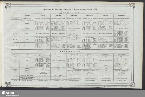 Tagesordnung der Königlichen Landesschule zu Grimma im Sommerhalbjahr 1850