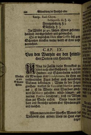 Cap. IX. Von den Wartzen an den heimlichen Oertern und Hindern.