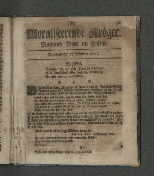 Nummer Zwee un Fofftig. Mahndags den 28. December 1751