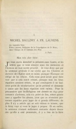 Lettres des Bénédictins de la Congrégation de St-Maur, 1. 1652 - 1700