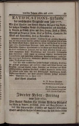 Zweeter Neben-Vertrag vom Jahr 1660.