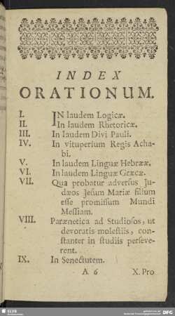 Index Orationum