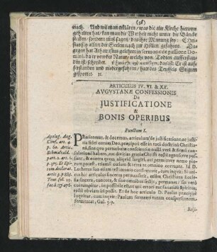 Articulus IV. VI. & XX. Augustanae Confessionis De Iustificatione & Bonis Operibus.