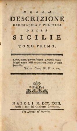 Della Descrizione Geografica E Politica Delle Sicilie, 1