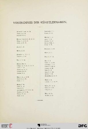 Verzeichniss der Künstlernamen