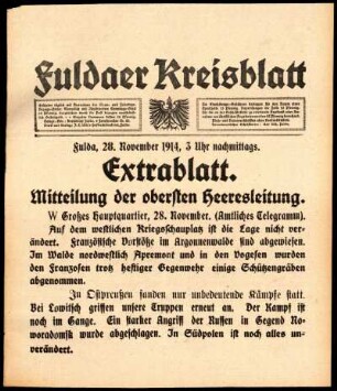 Zweite Ausgabe vom Samstag, den 28. November 1914.