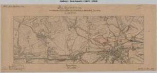 Waldbröl: Projektierte Gleisverbindung zwischen den Bahnhöfen der Reichsbahn u. Rhein-Sieg Eisenbahn in Waldbröl. Landkarte im Bereich RSE-Bahnhof - Staatsbahnhof. In der Karte fehlt noch die Kleinbahn Bielstein-Waldbröl. Einzeichnung der gewählten Trasse