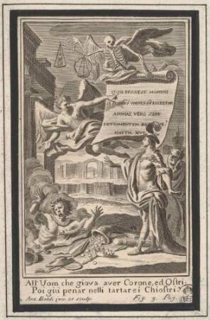 "All'Uom che giova aver Corone [...]", Illustration Nr. 3 auf S. 53 einer Erbauungsschrift