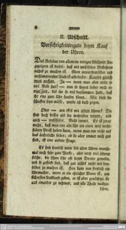 II. Abschnitt. Vorsichtigkeitsregeln beym Kauf der Uhren