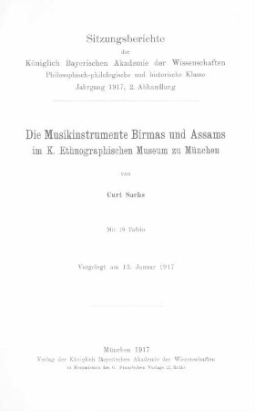 Die Musikinstrumente Birmas und Assams im K. Ethnographischen Museum zu München