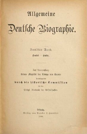 Allgemeine Deutsche Biographie, 12. Hensel - Holste