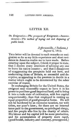 On Emigration - The Prospects of Emigrants - Inconveniencies - The Method of Laying out and Disposing of Public Lands