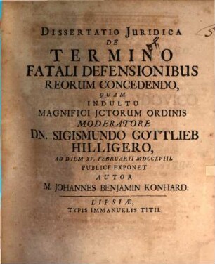 Diss. iur. de termino fatali, defensionibus reorum concedendo