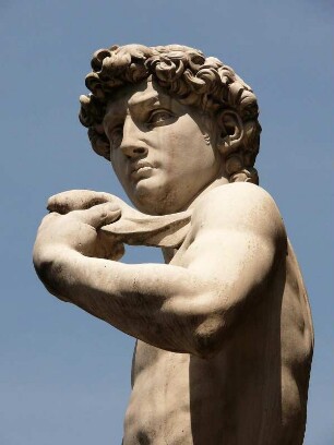 Kopf des David (Kopie) von Michelangelo vor dem Palazzo Vecchio