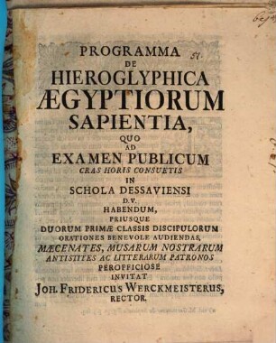Programma de hieroglyphica Aegyptiorum sapientia