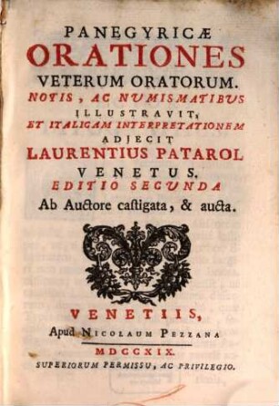 Panegyricae Orationes veterum oratorum