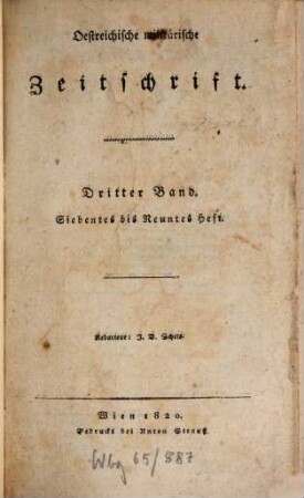 Oestreichische militärische Zeitschrift. 1820, 7/9